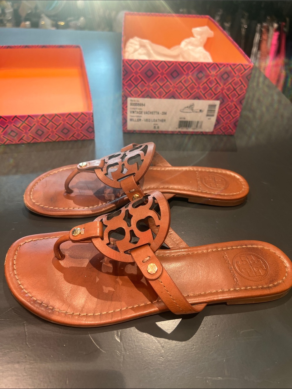 Tory Burch Miller Vegan Leather Logo Thong Sandals — color Vintage Vachetta - Picture 5 of 6